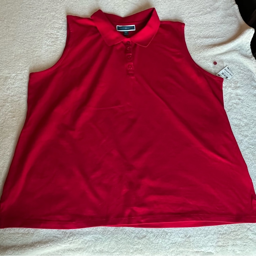 KAREN SCOTT Sleeveless Polo shirt, Red - XXL